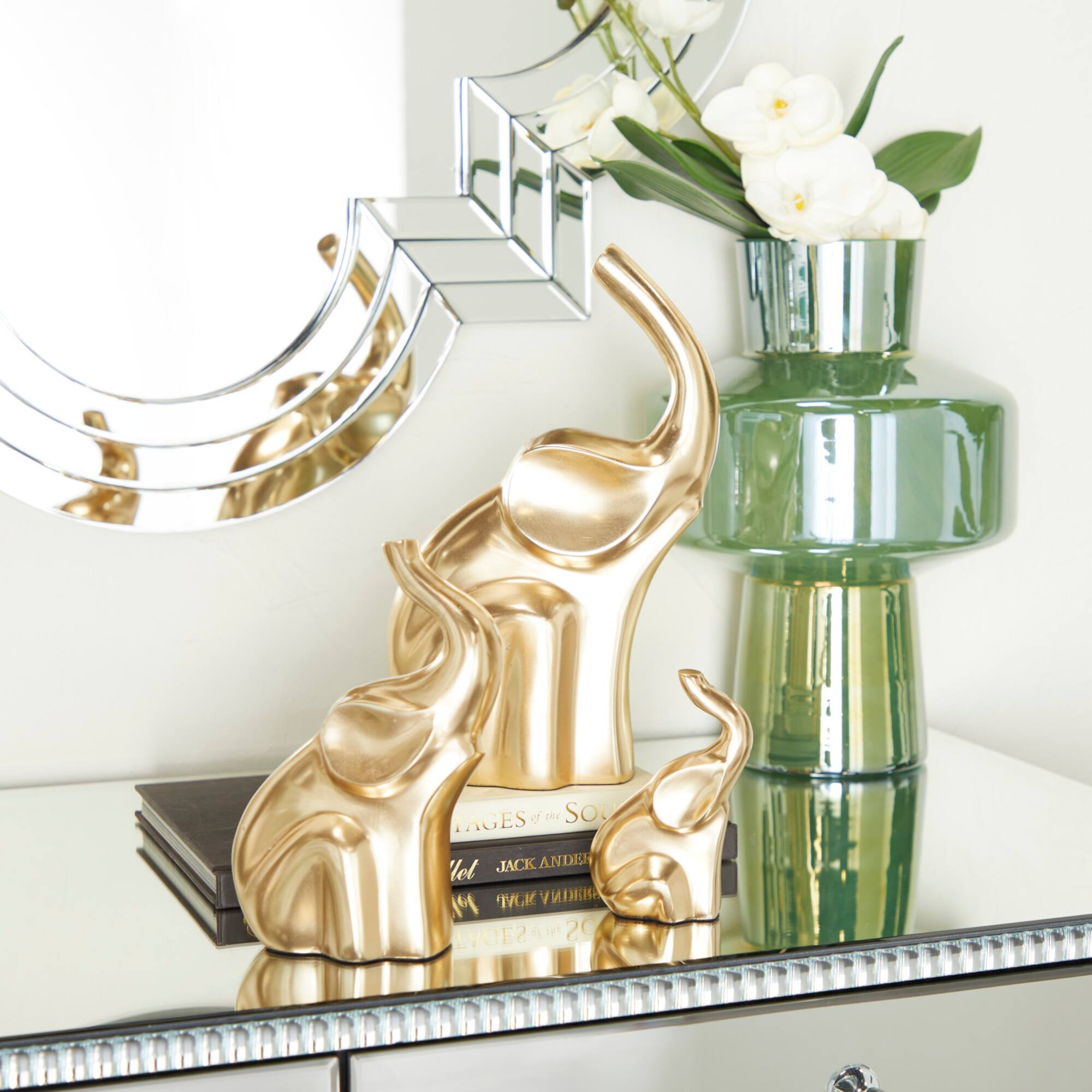 Gold Glam Elephant Sculpture Set